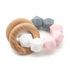 Reer - MIM001 MIMIJO 2 In 1 Silikon - Und Holz Beißring Mit Rassel, Tina